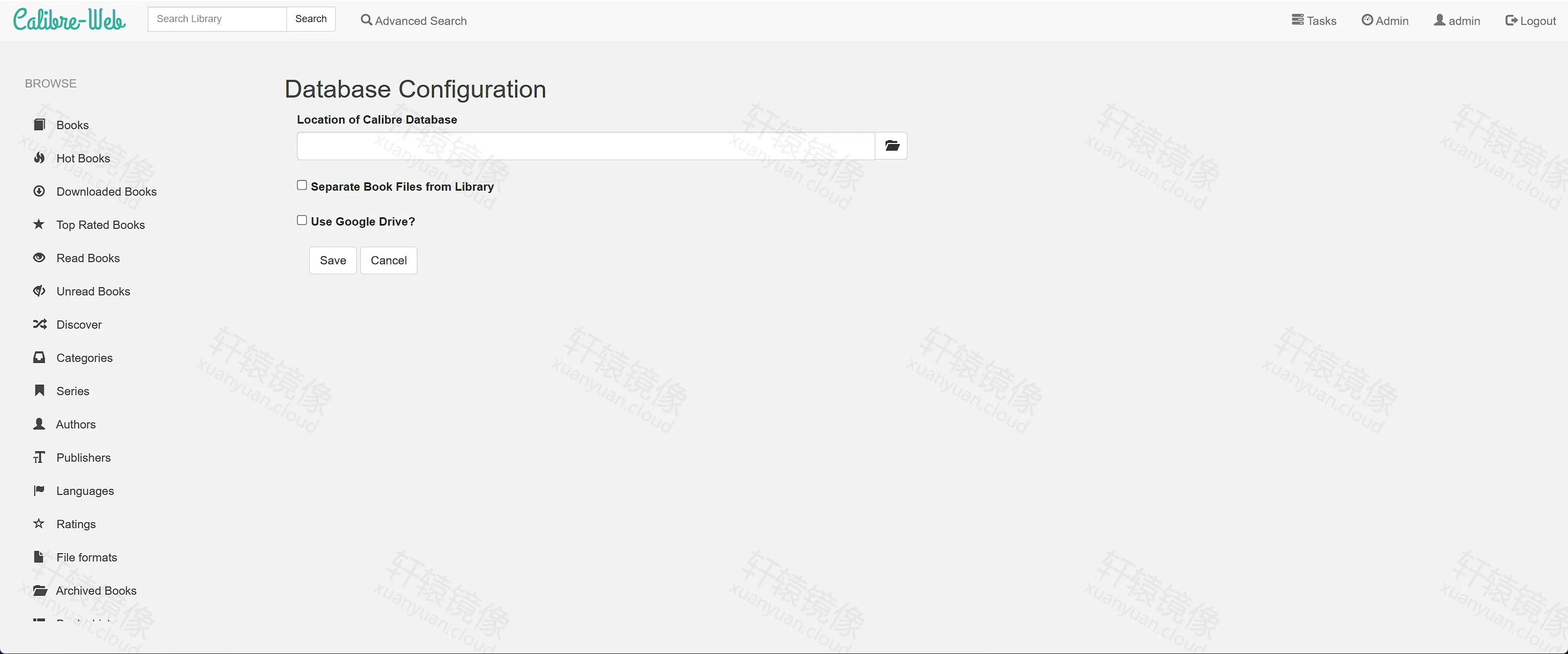 点击放大 Calibre-Web Database Configuration:尚未填写书库路径