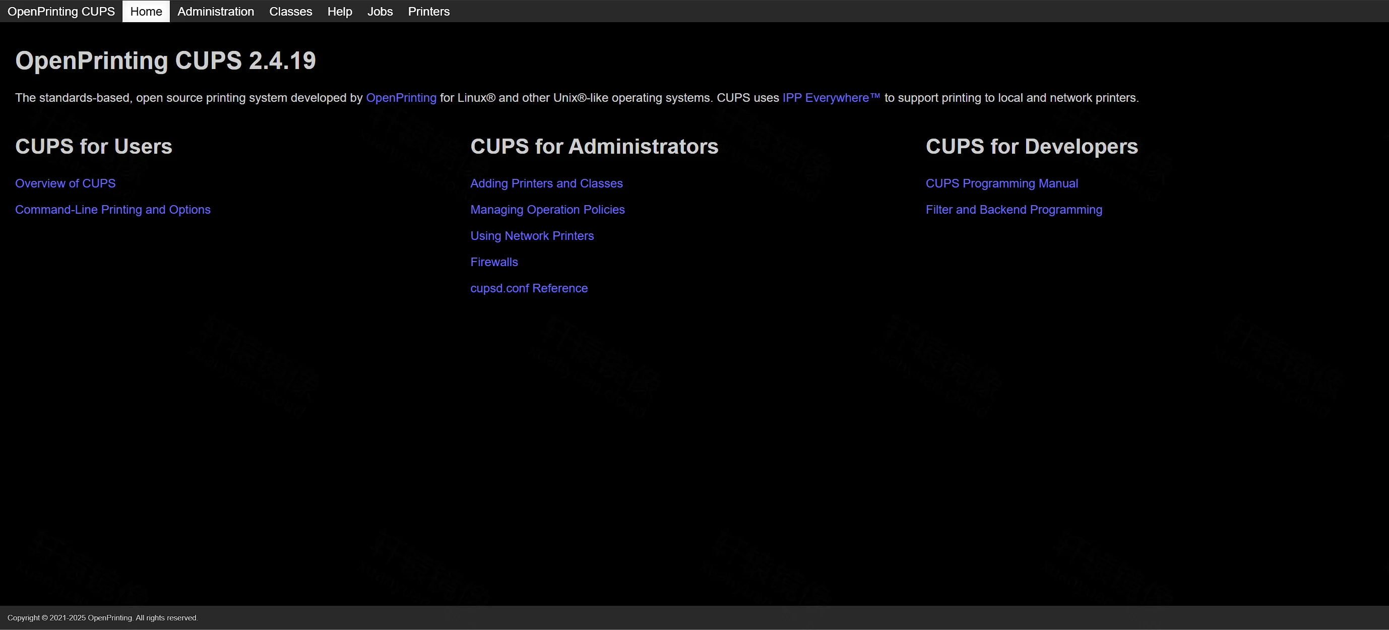 点击放大 CUPS 首页:OpenPrinting CUPS 2.4.19