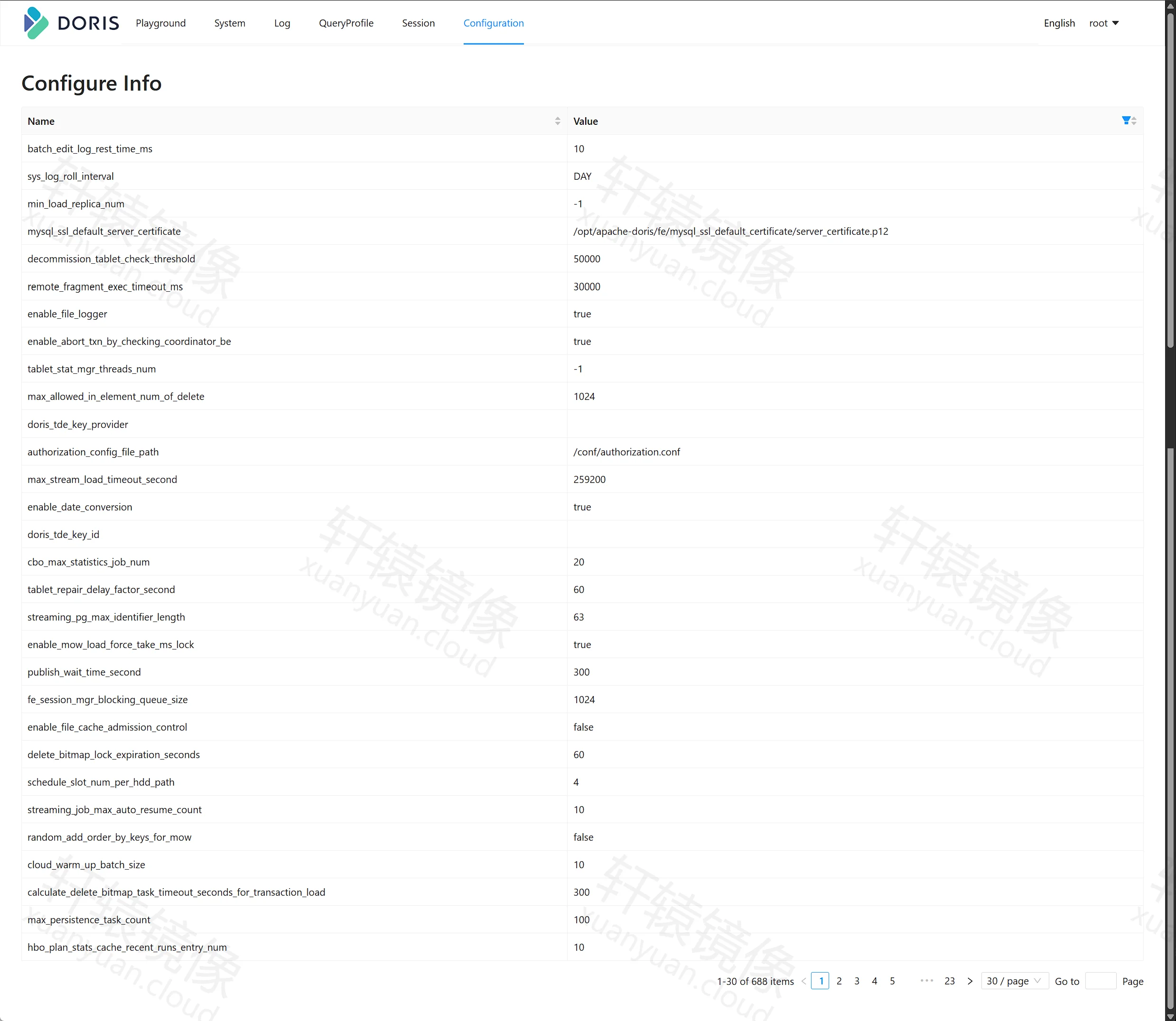 点击放大 Doris Configuration 配置项列表