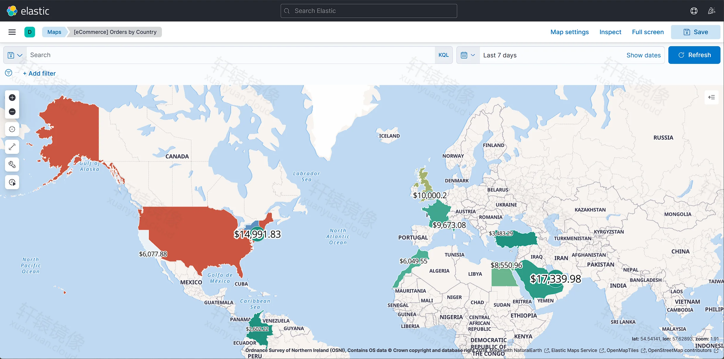 点击放大 eCommerce Orders by Country 地图