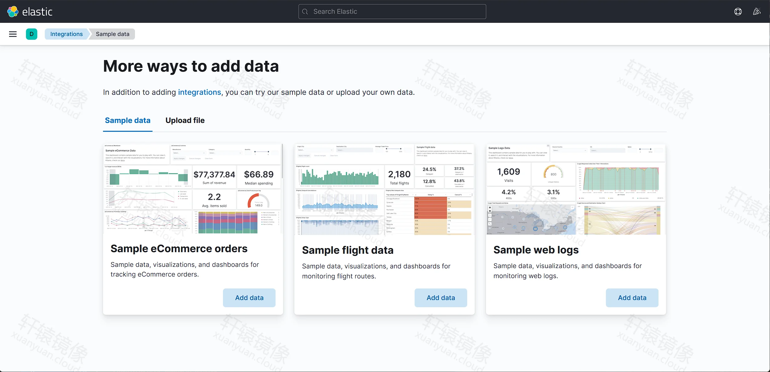 点击放大 Sample data:eCommerce / Flights / Web logs