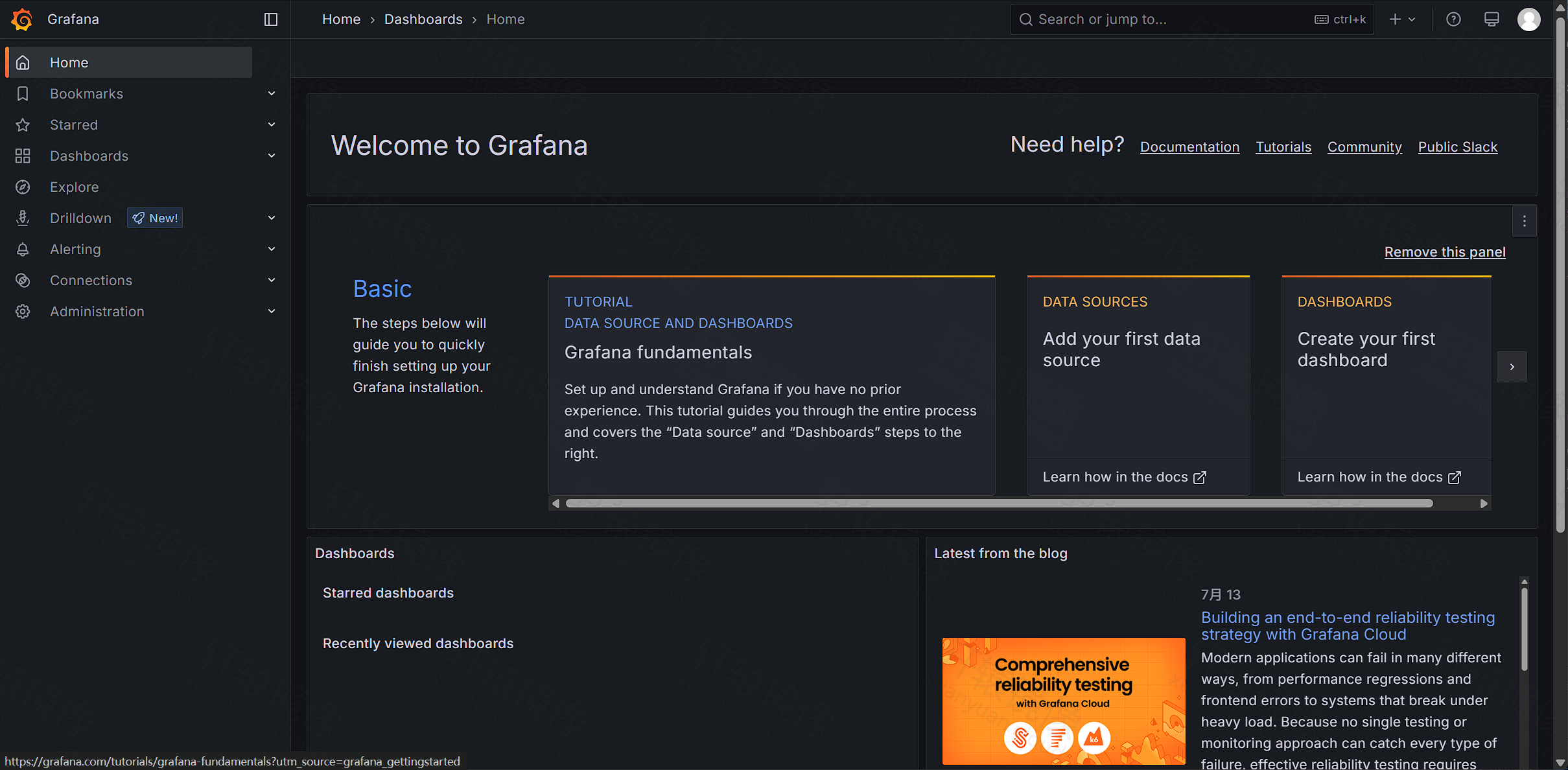 点击放大 Grafana 英文首页