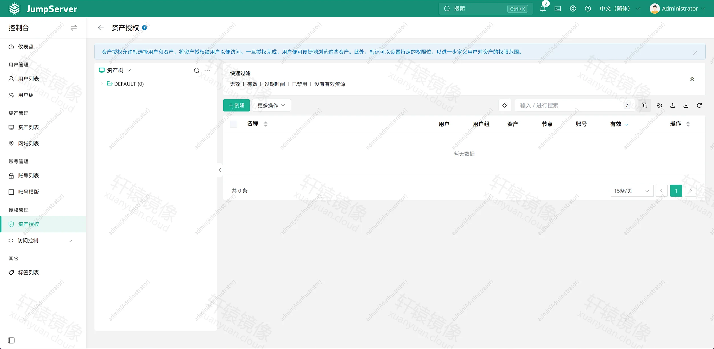 点击放大 JumpServer 资产授权列表
