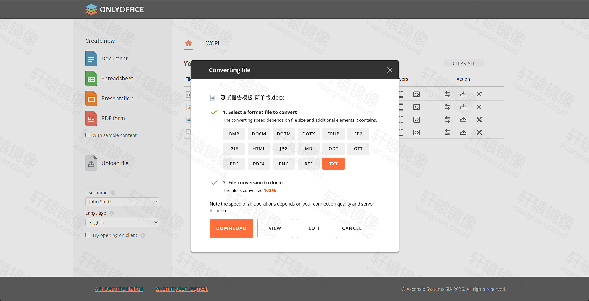 点击放大 一键转换文档格式:docx 转 TXT / PDF 等