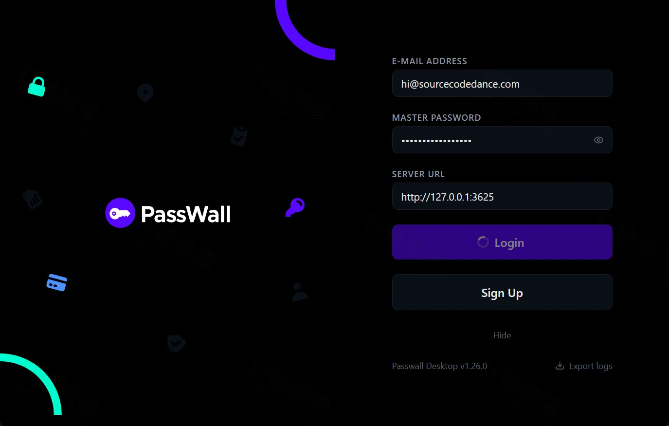 点击放大 PassWall Desktop:Server URL 为 127.0.0.1:3625 时 Login 按钮转圈加载中