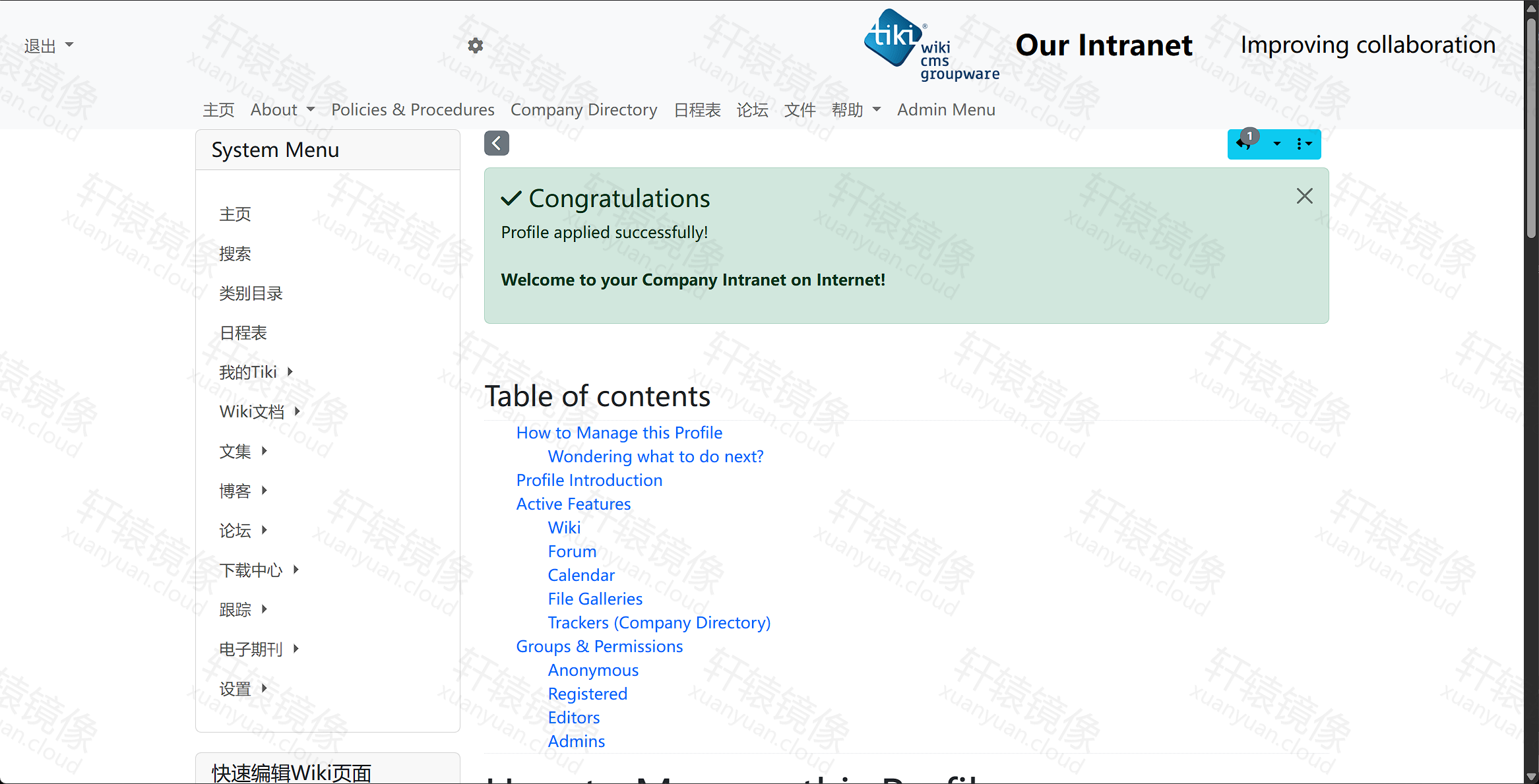 点击放大 公司内网首页 Our Intranet:Profile applied successfully