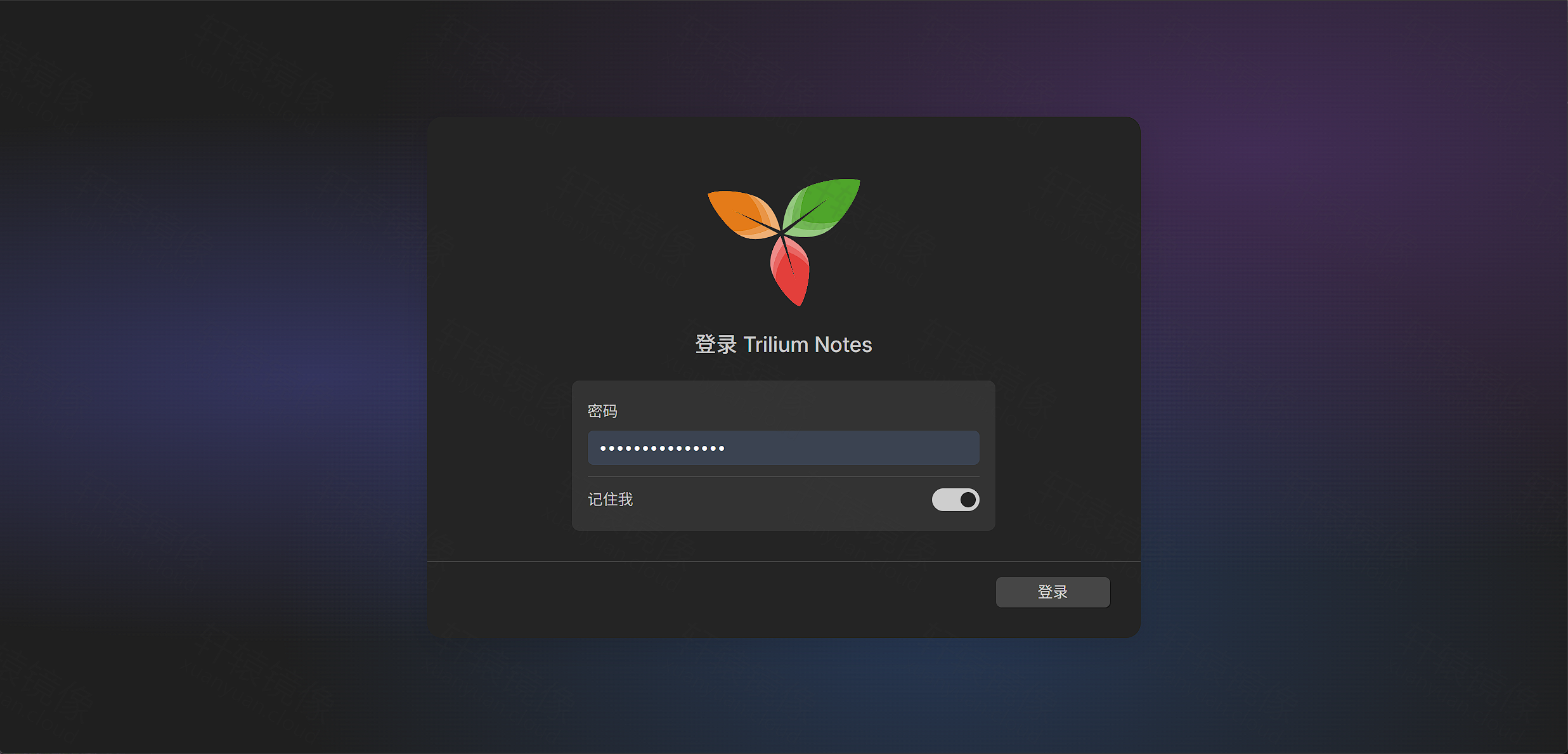 点击放大 Trilium 登录页:输入密码登录